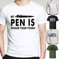 Men Fashion Short Sleeve MY PEN IS BIGGER THAN YOURS Letters Printed Funny T Shirt O Neck Shirt Slim Fit Cotton Tees Casual Tops Men's Pullover Tunic Top  M-3XL