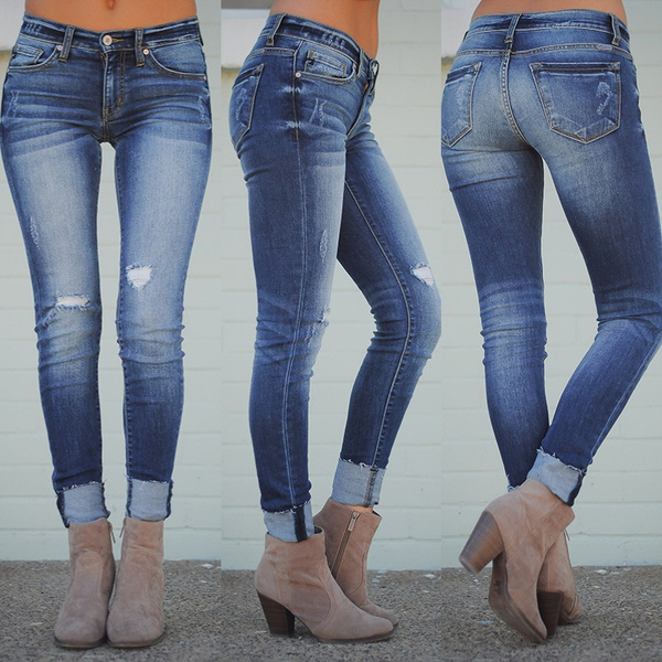 Waist Pencil Jeans Casual 