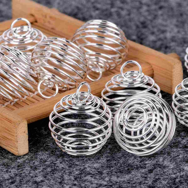 Novelty 10pcs 25mm Silver Plated Spiral Bead Cages DIY Pendant Jewelry