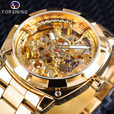 New Top Quality Men Luxury Skeleton Automatic Winding Mechanical Watches Gold Stainless Steel Waterproof Wristwatch Hot Sale