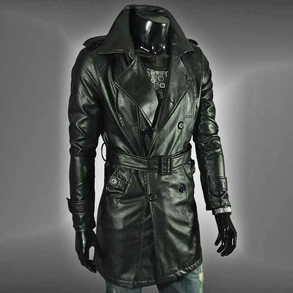 Leather long jacket mens sale