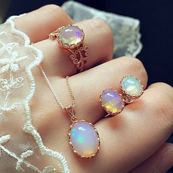 opal ring necklace earring set