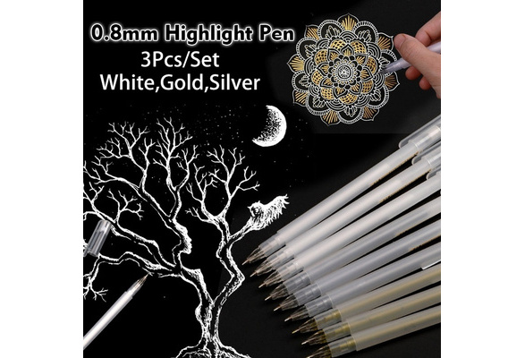 White Gel Pen 0.8mm Fine Tip Sketching Highlighter Pen for Artists Black  Papers Drawing Pen Art Supplies