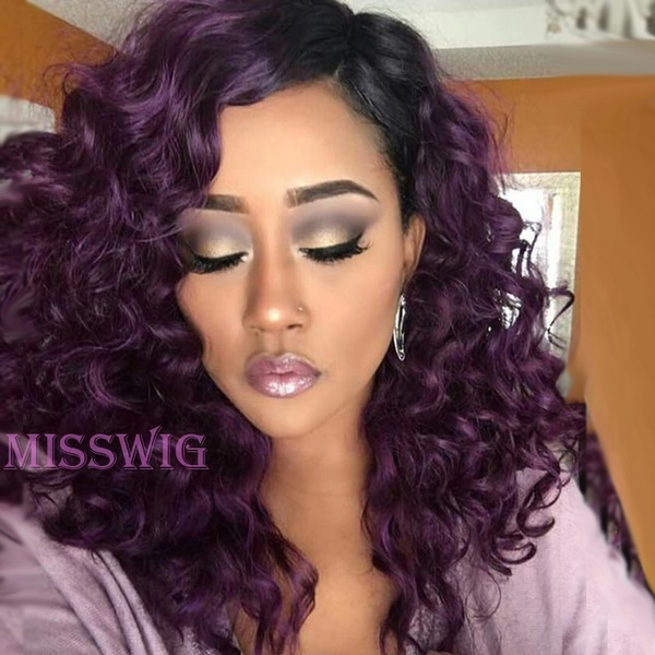 Ombre Purple Hair None synthetic wig Curly Loose Wavy Short Synthetic Wigs  | Wish