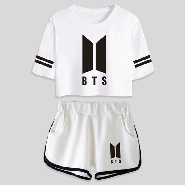 bts crop top and shorts set