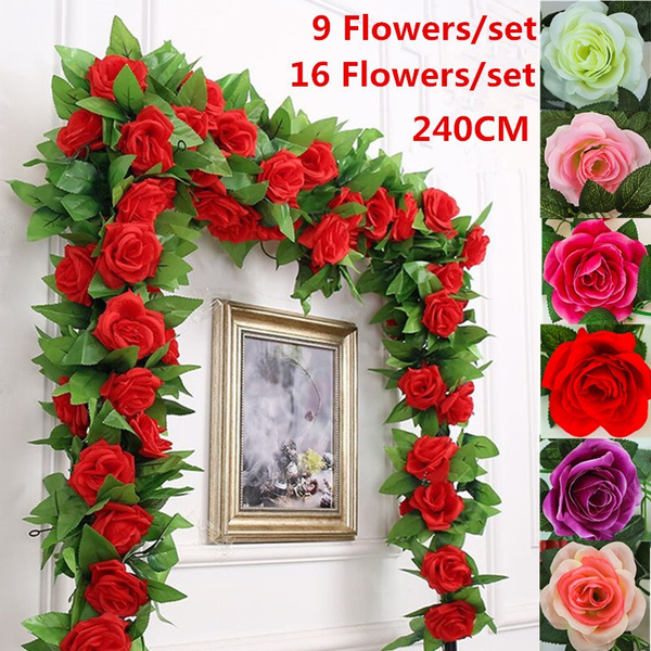 New Artificial Fake Silk Rose Flower Hanging Garland Wedding Home Decoration 