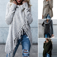 Women's Fashion Casual Loose Knitted Tassel Sweater Tops Knitwear