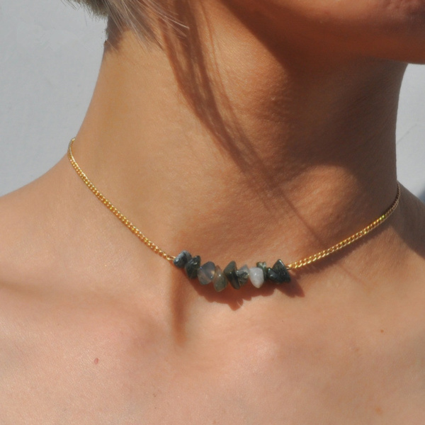 Pure Natural Stone Necklace Simple Gold 