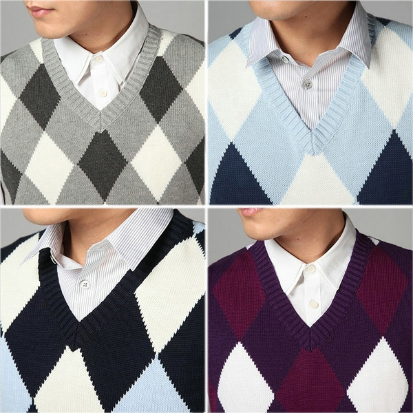 mens argyle sleeveless sweater