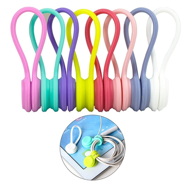Multi-Purpose Silicone Reusable Cable Ties Set A Cute Cartoon Character Elastic Rubber Cable Organizer Management Zip Wire Strap Wrap Bone Collection Style Q Cord Series