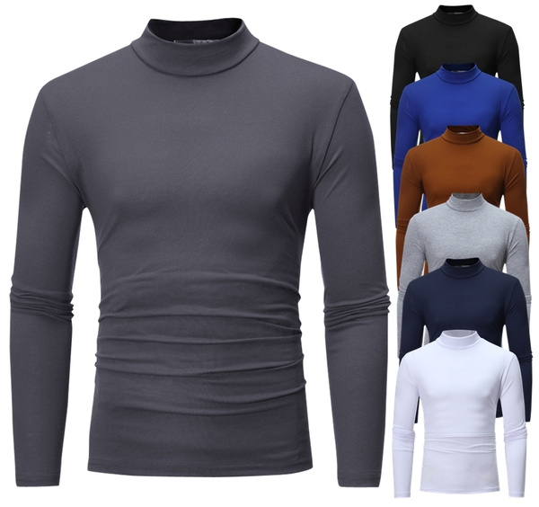 New Men's Turtleneck Long Sleeve T-shirt Cotton Slim T-shirts | Wish