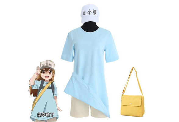 Anime Hataraku Saibou Platelet Cosplay Costume Cells at Work Women's  Clothes Full Sets Long Shirt+ Shorts+ Bag+ Hat