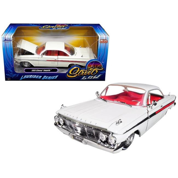 Jada Toys 98929 1 isto 24 1961 Chevrolet Impala Lowrider Series Street Low  Diecast Model Car, White