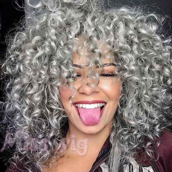 Grey/White Curly Wigs Afro Curly Hair Wigs for Fashion Women | Wish