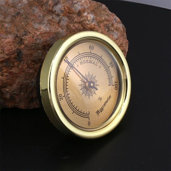 Brass Analog Hygrometer Cigar Tobacco Humidity Gauge & Glass Lens For