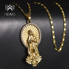 HUAQI New Fashion Virgin Mary Necklace 18K Gold Plating Pendant Necklace Prayer Wedding Jewelry Holiday Gift