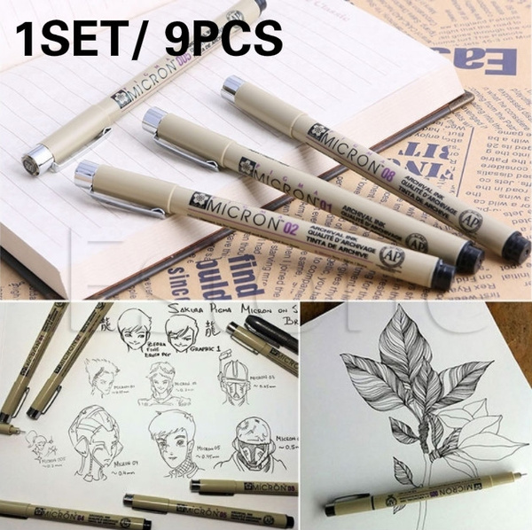 New 9x Sakura Pigma Micron Drawing Pen 005 01 02 03 04 05 08 1.0 Brush Art  Supplies