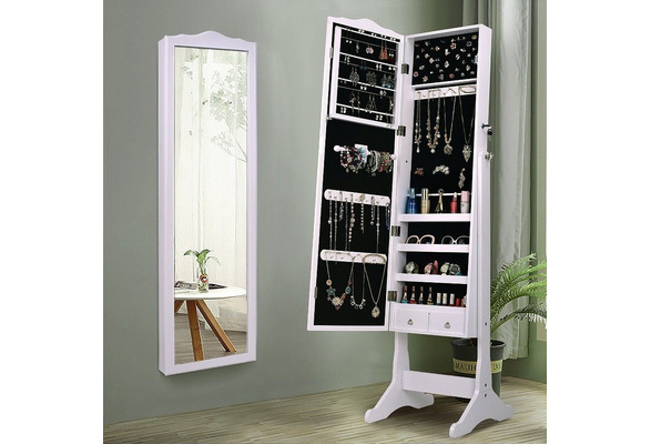 Lockable Mirrored Jewelry Cabinet, Mirror Jewelry Case Wall Cabinet