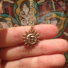 Gold Sun and Moon Pewter Charm Celestial Necklace, Love & Friendship, Soulmate, Gift for her