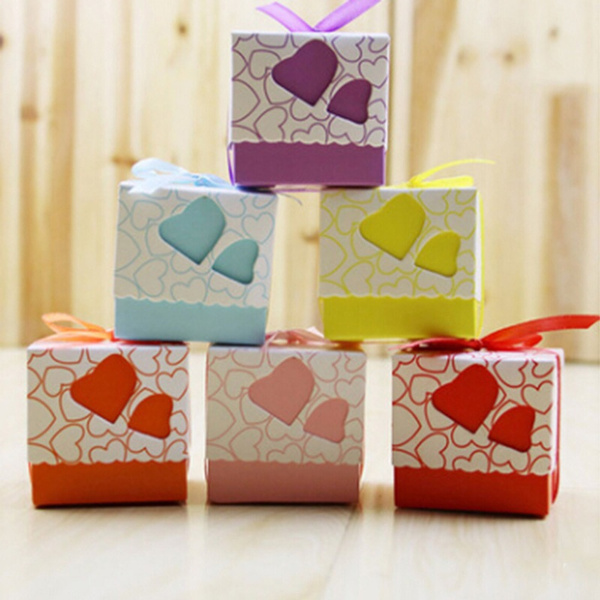 50Pcs Hollow Love Heart Favor Ribbon Gift Box Candy Boxes Wedding Party Supply 