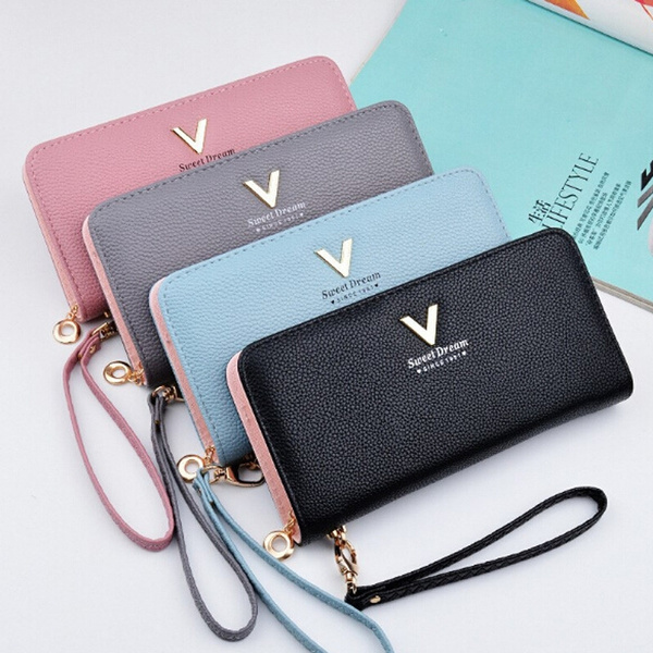 Women Wallet Soft Leather Ladies Purse Multiple Card Slots Large Capacity  Zipper Clutch Bag With Wrist Strap (blue) | Fruugo KR