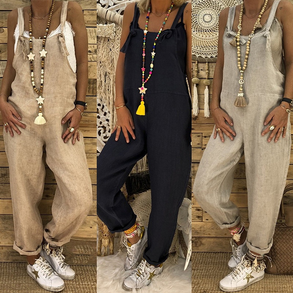 Linen baggy hot sale dungarees