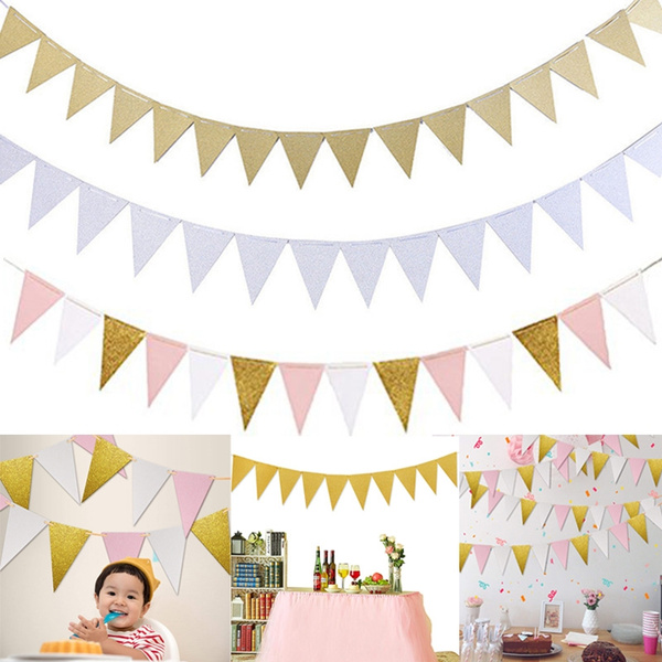 10ft Triangle Flag Banner Glitter Paper Pennant Bunting Garland for ...
