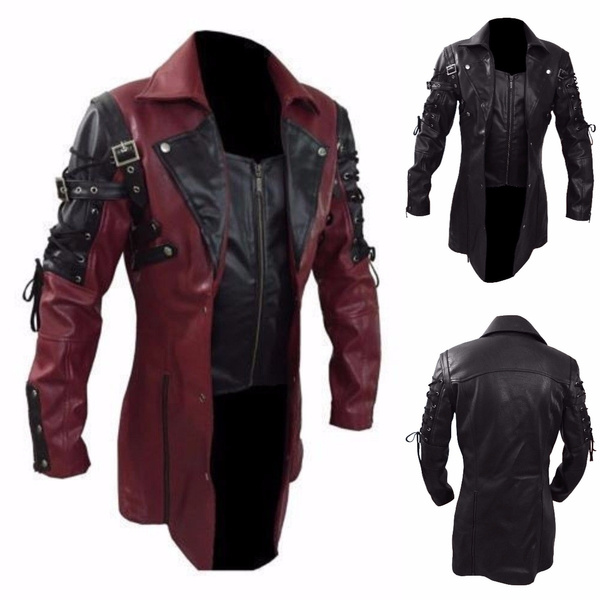 New Steampunk Men S Gothic Trench Coat Leather Jacket New Arrival Wish