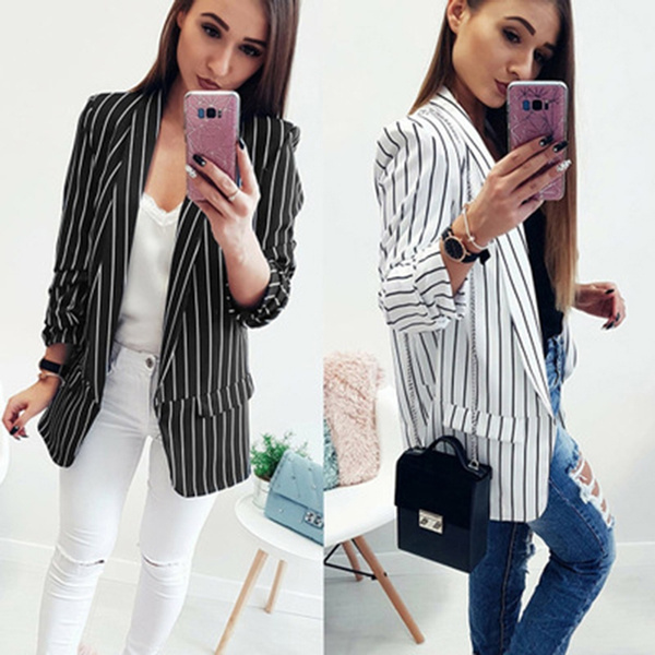 black white striped suit womens