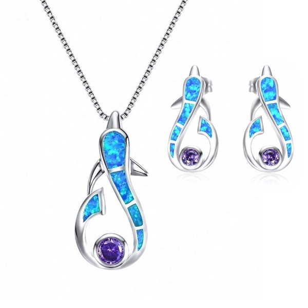Cute Dolphin Blue Fire Opal Amethyst 