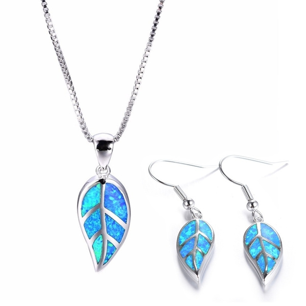 Women's Silver Filled Leaf Pendant Necklace And Earring Jewellery Set