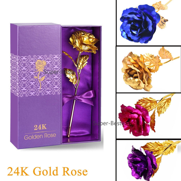 1 P 24K Gold Plated Golden Rose Flower Valentine's Day Lovers' Gift IMA 