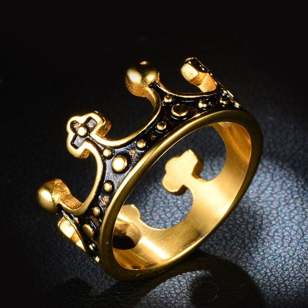 MEN Stainless Steel BLING CZ Crown King Gold Plated 22mm Round Ring*AGTR134  | eBay