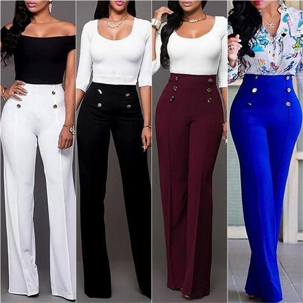 Women Summer Elegant Casual Trousers Ladies Business Slim Loose Vintage Wide  Leg Pants High Waist Femme Fashion Pantalons