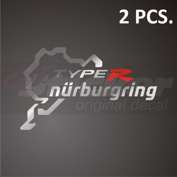 2 pcs. HONDA Type R NURBURGRING Civic Decal sticker emblem logo Silver + R  Red  Wish