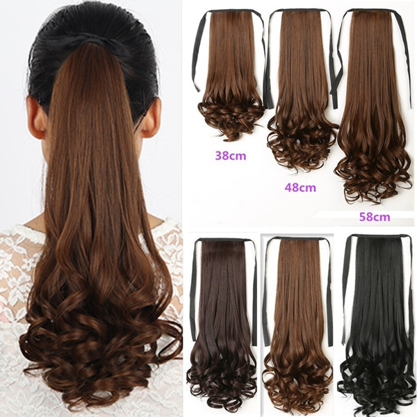 Womens fashion hairstyle Girls Cute sexy Hair Long Curly Wavy Ponytail  Piece Wrap Around Clip in Pony Tail Hair Extensions Black Brown Wig  Ponytail Extensions | Wish