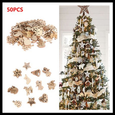 50Pcs New Hanging Pendant Reindeer Snowflakes Xmas Tree Decorat Natural Wood Christmas Ornament