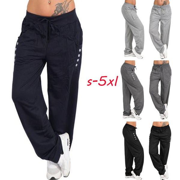 Women Long Sports Pants Casual Style High Waist Oversized Loose