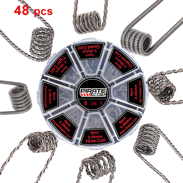 48pcs 8 in1 Coils Wire Prebuilt Spiral Fused Clapton Twist Vape