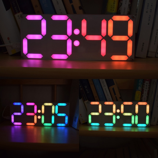 Large Rainbow 3D LED Digital Clock Kit Table Timer DIY Customizable ...