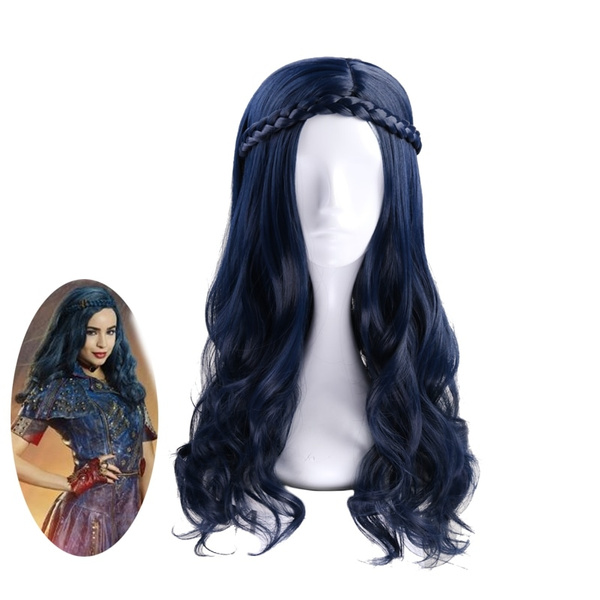 Descendants 2 Evie Long Wavy Wig Cosplay Costume Women Heat Resistant Synthetic Hair Halloween Party Role Play Wigs