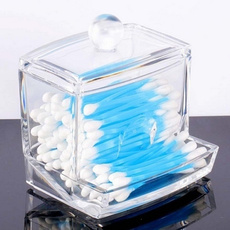 Clear Acrylic Q-tip Cotton Swab Box Case Makeup Storage Organizer Holder