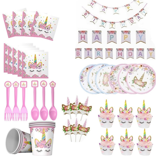 Unicorn Party Tableware Plate Cups Banner Paper Cupcake Cake Toppers Birthday Party Decoration Unicorn Party Tableware Plate Cups Banner Paper Cupcake Cake Toppers Birthday Party Decoration