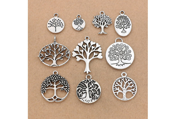 10pcs Mixed Antique Silver Plated Tree of Life Charms Pendant for Jewelry  Making Bracelet Accessories Findings