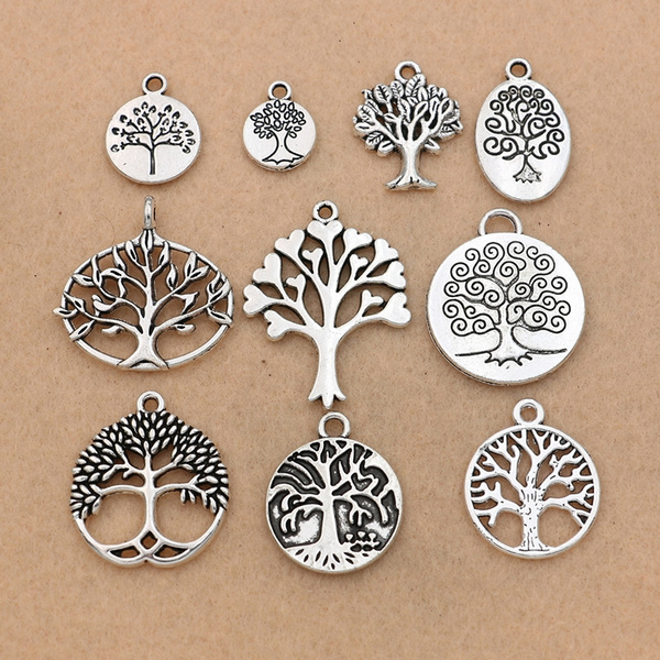 10pcs Mixed Antique Silver Plated Tree of Life Charms Pendant for Jewelry  Making Bracelet Accessories Findings