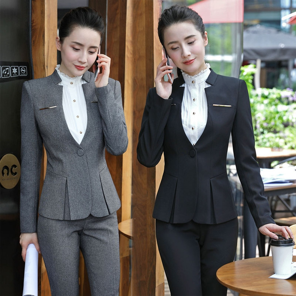 Female Office Uniform Elegant Pant Suits Womens Trouser Suit