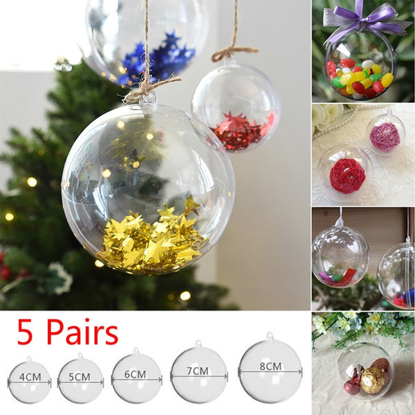 10PCs Plastic Balls Clear Christmas Tree Ornament Bauble Decor Open Box Gift Can 
