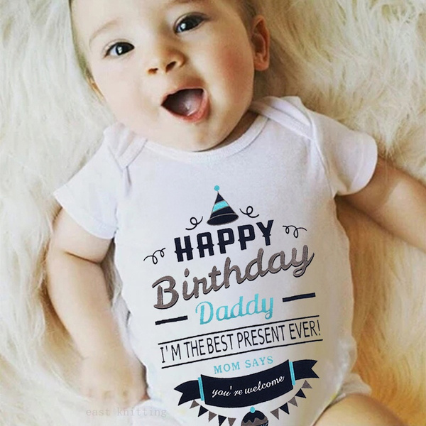 Happy Birthday Daddy Personalized Kids Newborn Romper Hipster White Super Cute Baby T shirt Onesie Wish