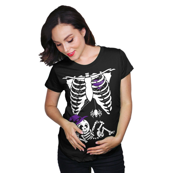 Maternity Witch Baby Bump Skeleton Cute Pregnancy Tshirt Halloween Night