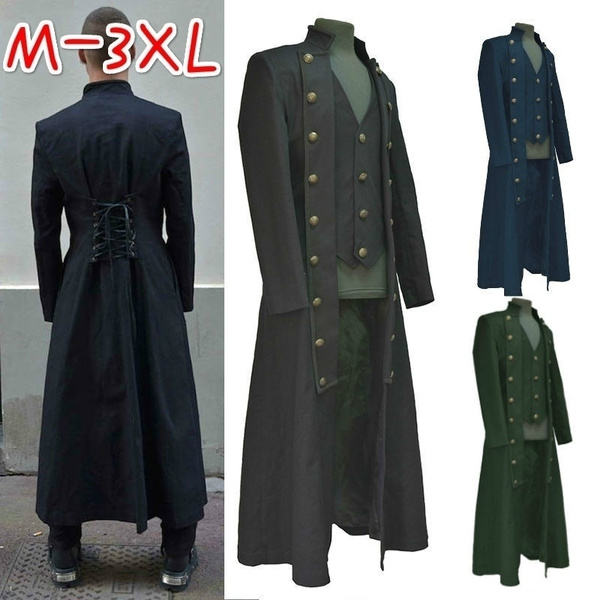 4 Color Men's Long Jacket Coat Vintage Coaplay Costume Coat Back Lace Up  Outfit Medieval Steampunk Renaissance Style Medieval Costume Long Cool  Winter
